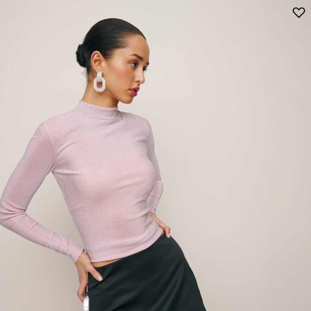 Reformation Bailey Knit Top Rose Sparkle - Size S